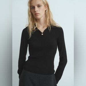 Mango Ribbed Sweater With Jewel Button